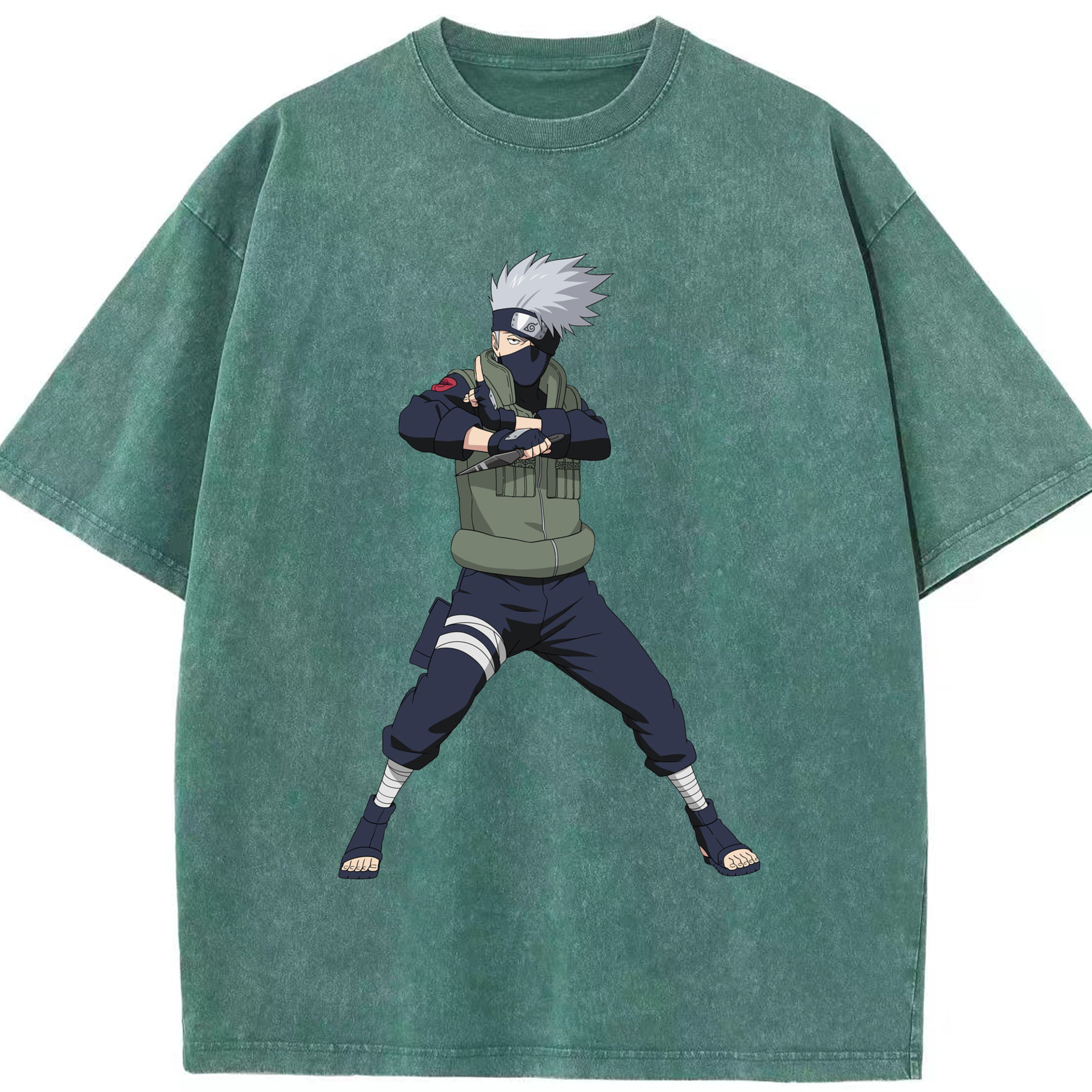 （画像用） NARUTO -ナルト- はたけ カカシ Hatake Kakashi 綿100% ヴィンテージ風 半袖Tシャツ（フロントプリント）